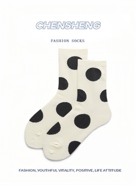 袜子女日系甜美复古圆点中筒袜韩国ins潮流秋冬学院风波点长袜棉