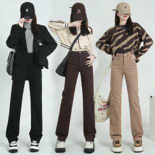 2026春季新款黑色弹力修身加厚加绒牛仔裤女长裤小个子窄版直筒裤