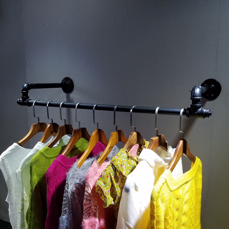 服装店墙挂侧挂黑色水管衣架展示架上墙侧挂店铺个性装修货架壁