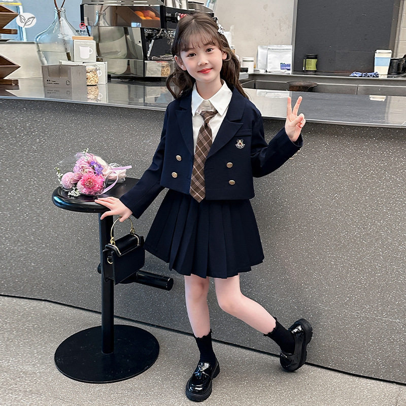 女童学院风套装2026秋季新款中大