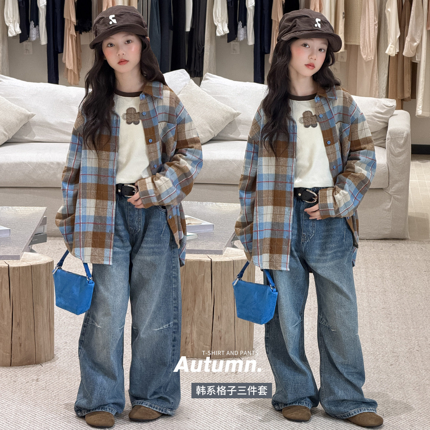 女童洋气格子衬衫上衣潮2026秋季