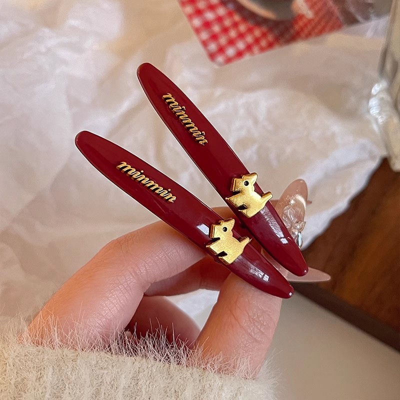 新年红色精致小狗发夹女侧边刘海
