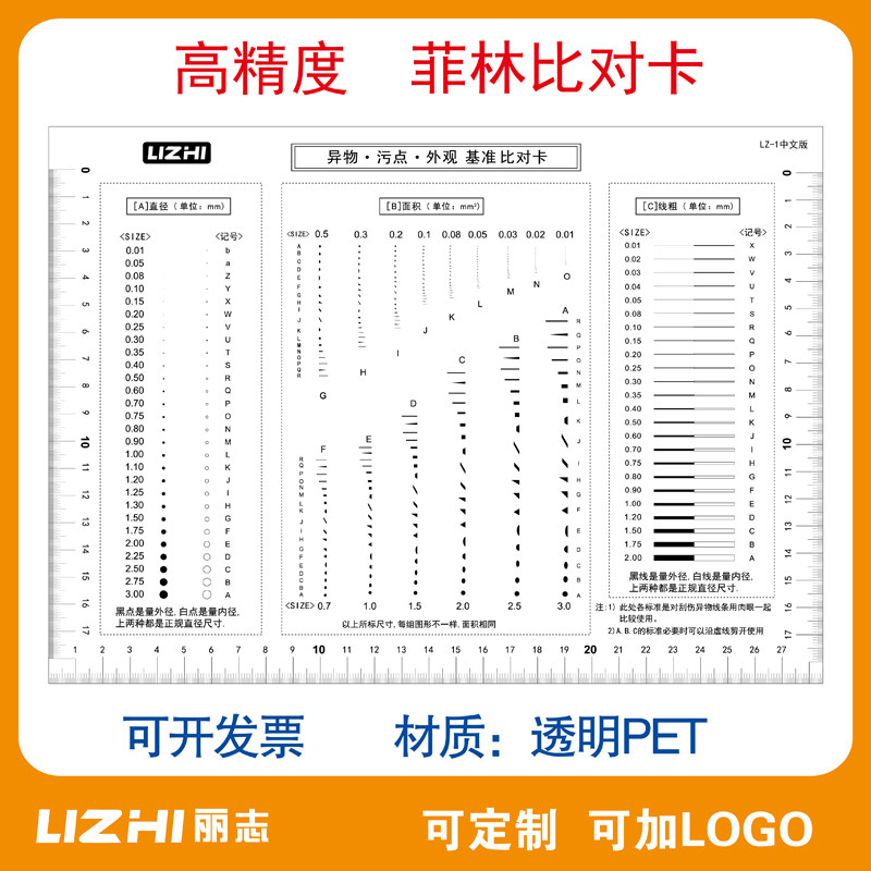 GODA 污点数卡A4 标准 点线规菲林尺比对卡片 外观检验规刮伤异物