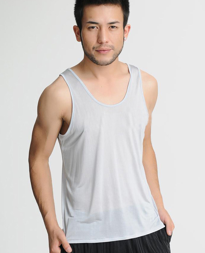 杭州丝绸男夏100%桑蚕丝休闲汗背心纯真丝针织无袖透气汗衫打底衫