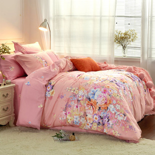 雪晶灵全棉加厚磨毛四件套3D立体活性印花被套床单纯棉婚庆4件套