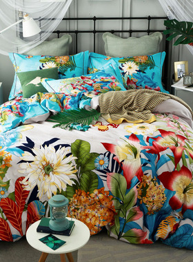 欧式小清新纯棉加厚磨毛四件套全棉被套床单套件1.8m/2米床双人