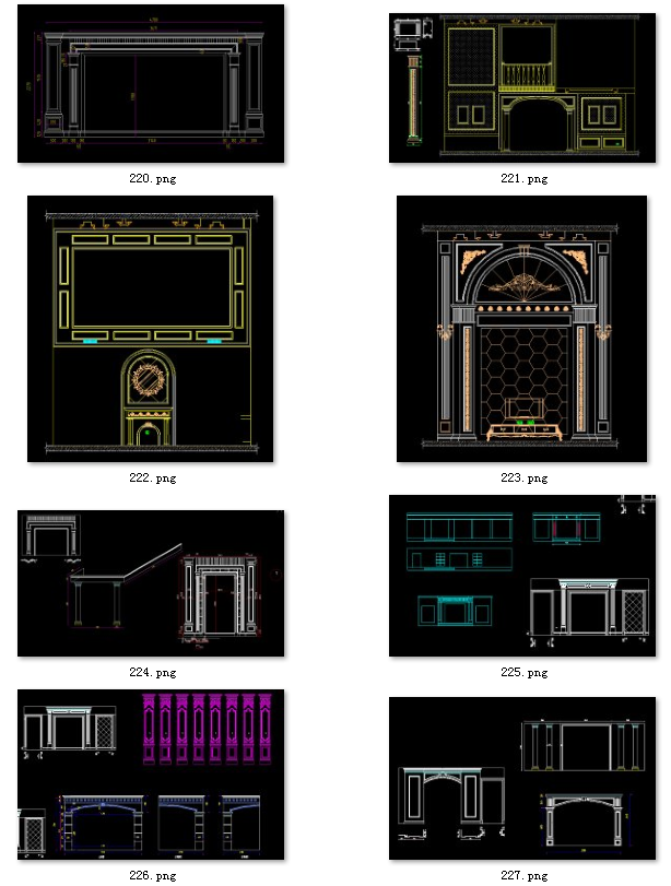 18-电视背景墙CAD图设计稿电视墙立面CAD图墙板立面CAD（308款）