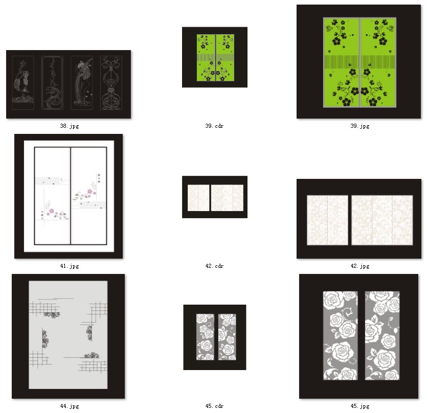01素材移门花艺术玻璃衣柜门花底纹推拉门花卫生间门花纹插画图案