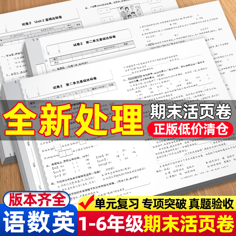 期末活页卷三四五六年级一二年级期末试卷精选下册上册人教北师苏教版语文数学英语冲刺100分期末考试随堂练 海淀实验班期末摸底卷