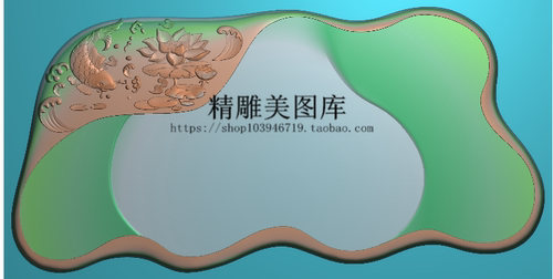 荷花鲤鱼茶台JDP精雕图 浮雕雕刻图 灰度图精品莲花 茶盘5