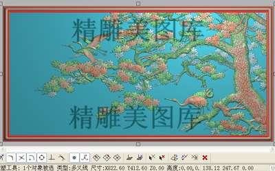 迎客松精雕图浮雕图灰度图松鹤挂屏 檀雕松鹤背板花鸟 新松鹤屏风