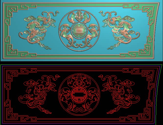蝙蝠扶手板精雕图灰度浮雕雕刻图五福围板精品铜钱横板面方素材