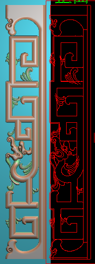 万字线边柱 草龙边板精雕图浮雕雕刻图灰度图洋花中柱 椅中条