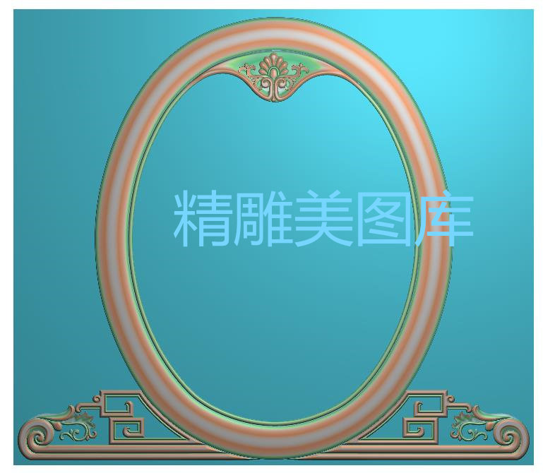 新中式椭圆镜框精雕图梳妆台灰度图化妆镜浮雕图杨花雕刻图欧式