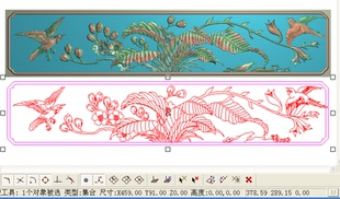 围板梅花鸟精雕图芭蕉叶精品横板花鸟浮雕图桃花电脑雕刻图灰度图