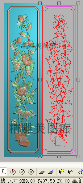 精雕图浮雕图花鸟牡丹竖放脚板书柜博古架沙发茶台小背板中间边板