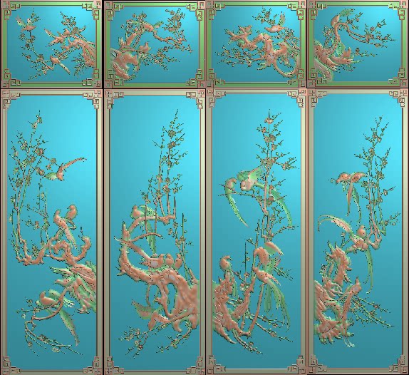 花鸟檀雕顶箱柜 精雕图浮雕雕刻图灰度图梅花 精品喜鹊登梅顶箱柜