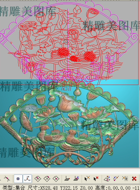 挂屏荷花鸳鸯精雕图扇形挂屏镂空莲花鸟桃木屏风灰度浮雕图花鸟
