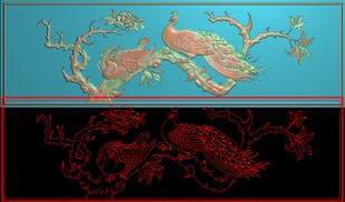 精雕图花鸟精品檀雕松树孔雀浮雕灰度图月季牡丹电脑雕刻效果图