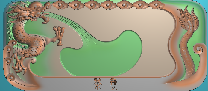 龙吐水茶台JDP精雕图 浮雕雕刻图 灰度图精品 真龙吐珠茶盘