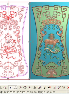 大学元宝门板精雕图铜钱如意床靠背浮雕图洋花bmp 象头沙发背板