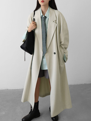常规西装领长款简约风衣外套