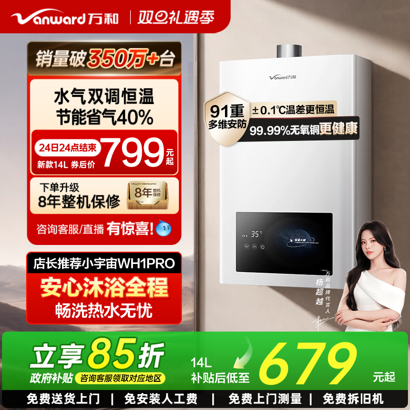 [政府补贴] 万和家用天然气液化气恒温铜水箱燃气热水器WH1/A