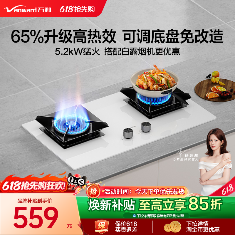 [品牌补贴]万和天然气燃气灶家用嵌入台式煤气猛火白色双灶具C5