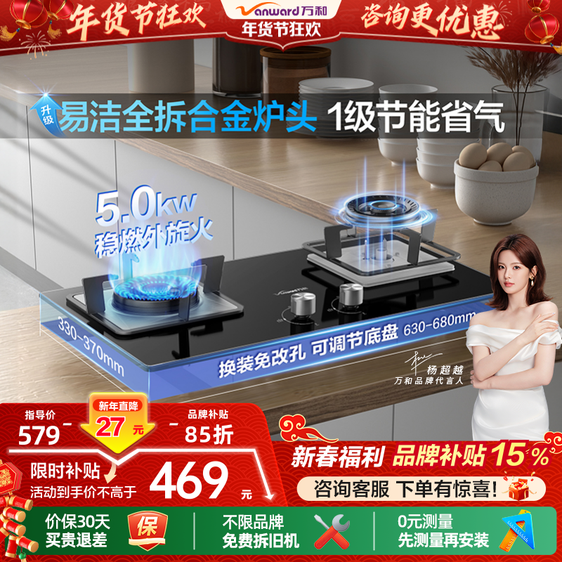 [品牌补贴]万和官方猛火燃气灶煤气家用双灶天然气液化气灶具B6L