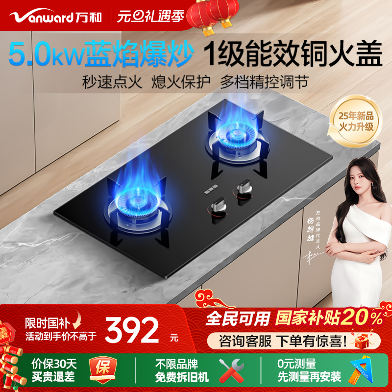 [政府补贴]万和梅赛思燃气灶煤气家用双灶天然气液化气台嵌灶具X1