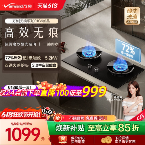 [旗舰新品]万和天然气定时燃气灶煤气灶家用双灶无痕酸洗玻璃01G9