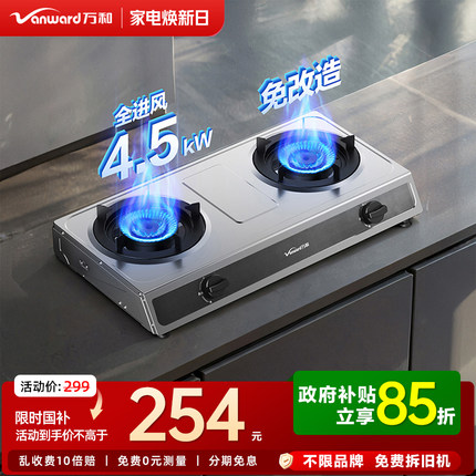 [政府补贴]万和不锈钢煤气灶双灶家用天然气液化气台式燃气灶D9