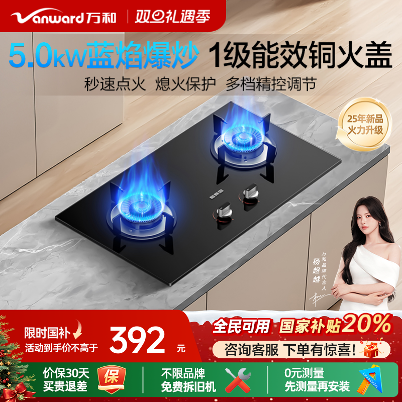 [政府补贴]万和梅赛思燃气灶煤气家用双灶天然气液化气台嵌灶具X1