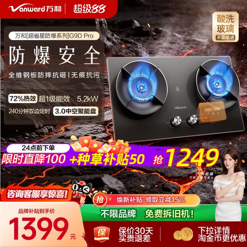 [焕新补贴]万和防爆定时燃气灶煤气灶家用双灶天然气酸洗G9D Pro
