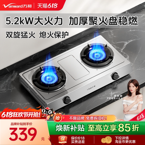 [品牌补贴]万和不锈钢煤气灶双灶家用天然气液化气台式燃气灶D9