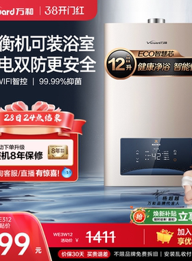 万和家用天然气液化气12升室内安装恒温节能平衡式燃气热水器WE3
