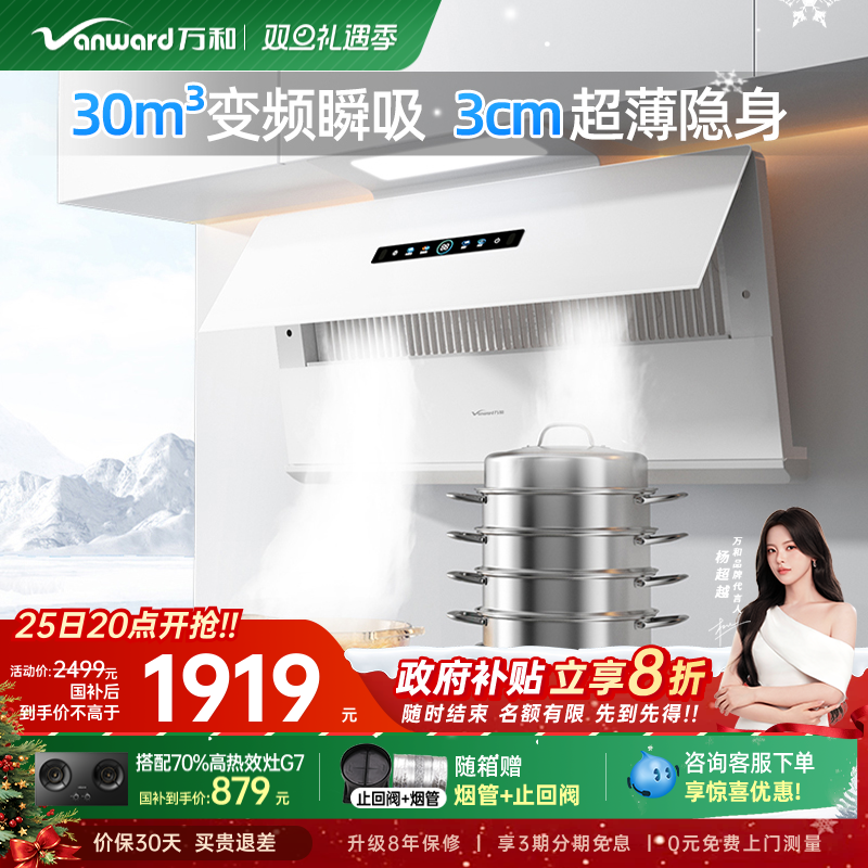[政府补贴]万和超薄烟机家用厨房变频大吸力抽油烟机WB895