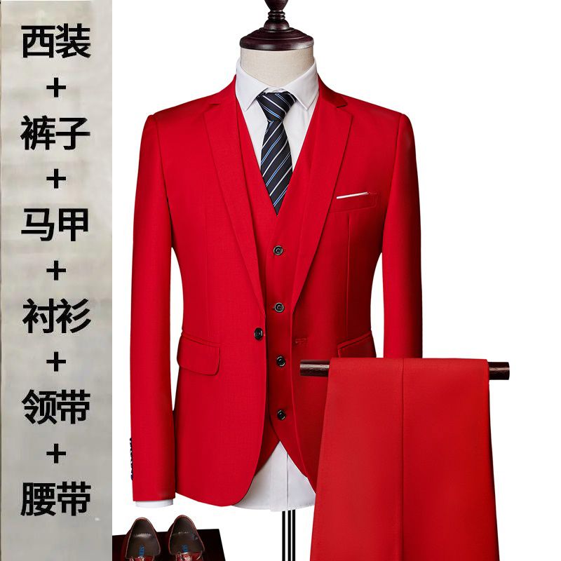 西服套装男士三件套韩版修身学生小西装职业正装伴郎新郎结婚礼服