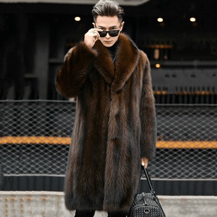 水貂大衣男冬季 整貂长款 皮毛一体大码 休闲仿皮草加厚貂绒外套 新款
