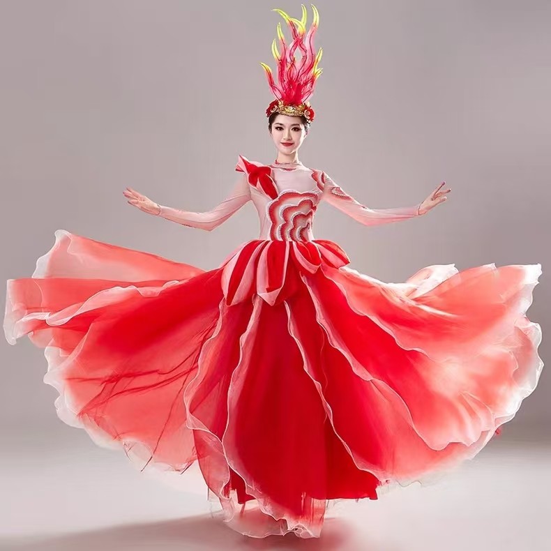开场舞大摆裙演出服女2025新款花开盛世现代歌伴舞花瓣裙舞蹈服装