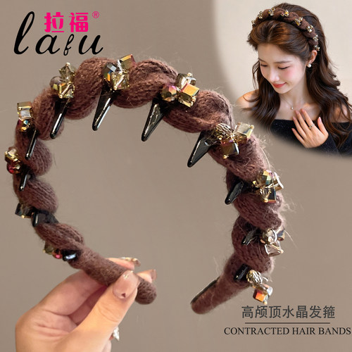 水晶毛线发箍女高颅顶不勒头防滑