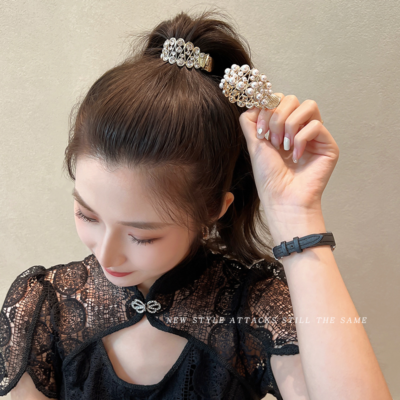 拉福抓夹金属珍珠韩国高马尾发夹