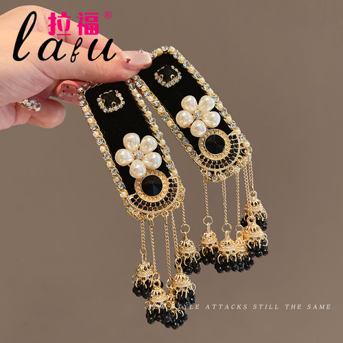 复古流苏珍珠发夹女侧边夹子