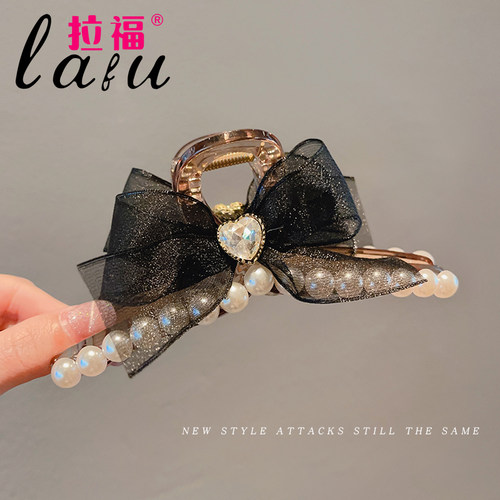 拉福抓夹珍珠蝴蝶结后脑勺发夹女