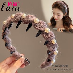 珍珠毛线发箍女款 秋冬发带高颅顶洗脸头箍压发卡头饰 网红2025新款