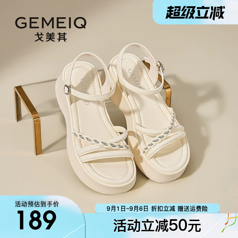 戈美其一字扣带厚底凉鞋女鞋2026夏季新款时尚百搭罗马沙滩鞋外穿图片