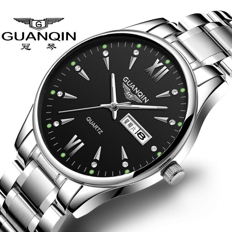 GUANQIN冠琴正品男士手表防水夜光双日历石英表时尚潮流腕表