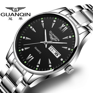 GUANQIN冠琴正品男士手表防水夜光双日历石英表时尚潮流腕表