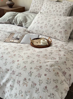 三宅麻野系列色织雨露麻四件套新款小布袋古法水洗棉双层纱四件套