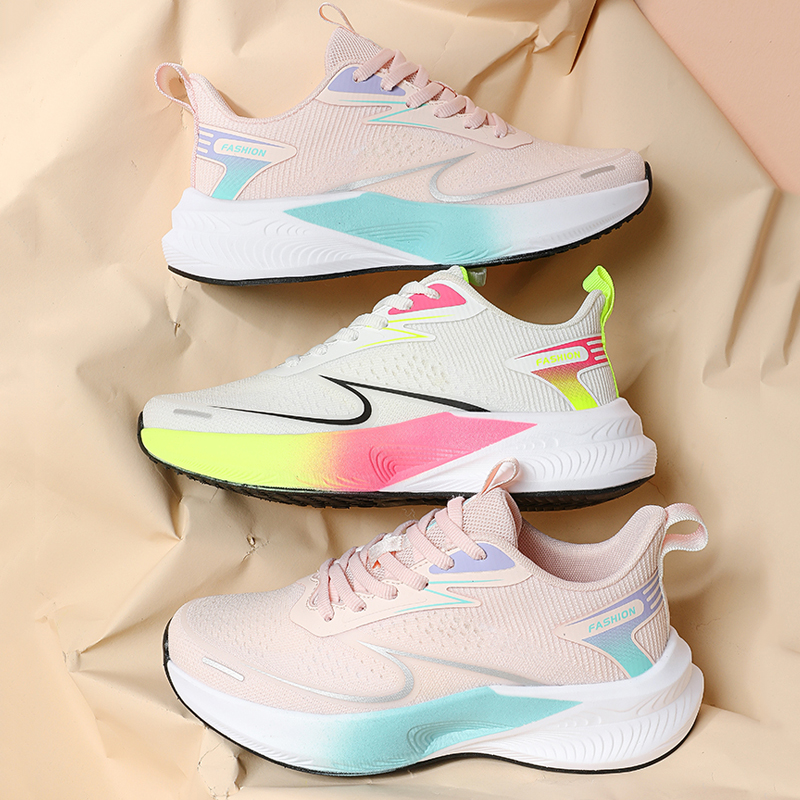 人本女鞋轻便运动休闲鞋透气飞织